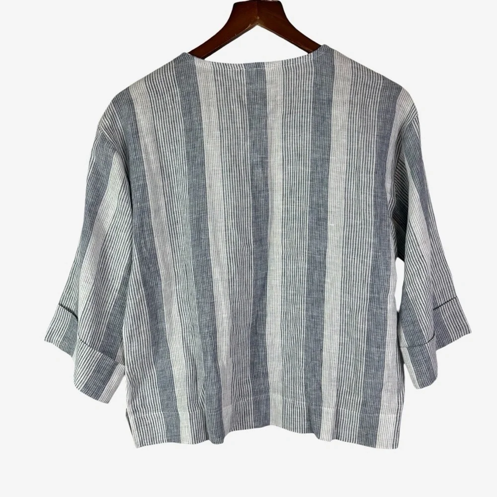 Haven Well Within Ombre Striped Linen V-Neck Top • Size M • 3/4 Sleeve Coastal - Picture 6 of 11